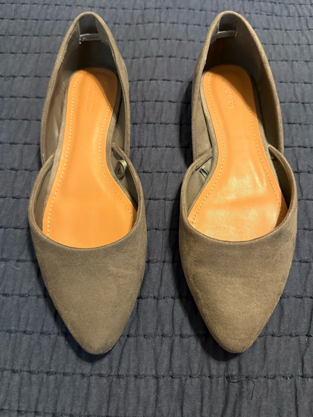 Forever 21 Taupe Olive Green Suede like Pointed Toe Flats